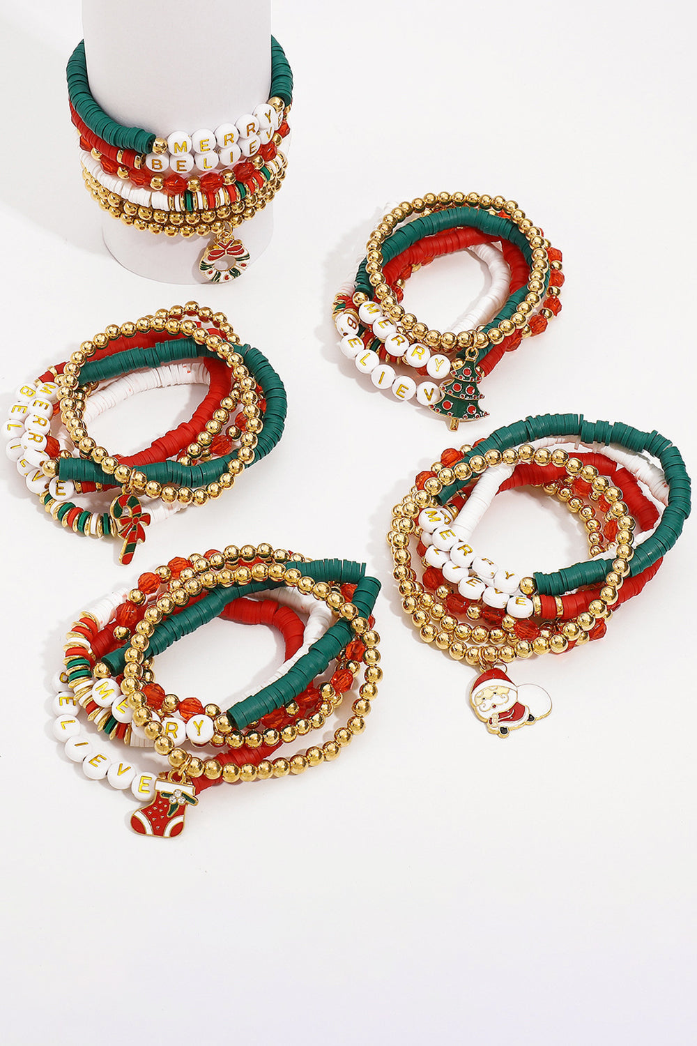 Christmas Tree Wreath Candy Cane Santa Claus Boots Letter Beaded Bracelets
