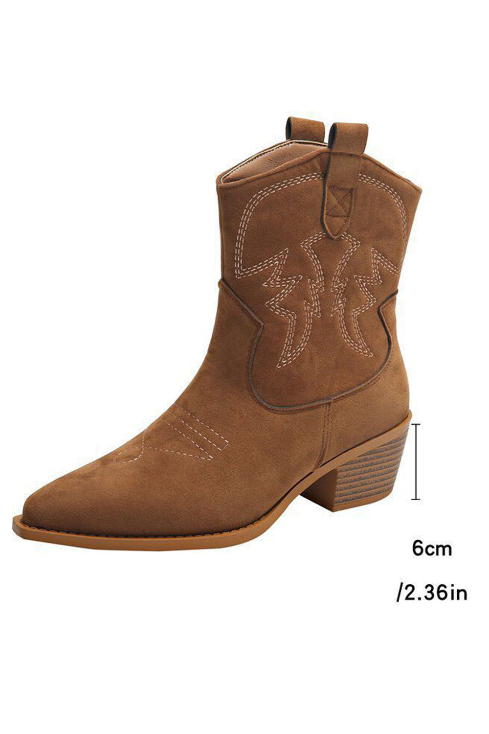 Vintage Brown Western Style Chunky Heels Pointed Toe Boots