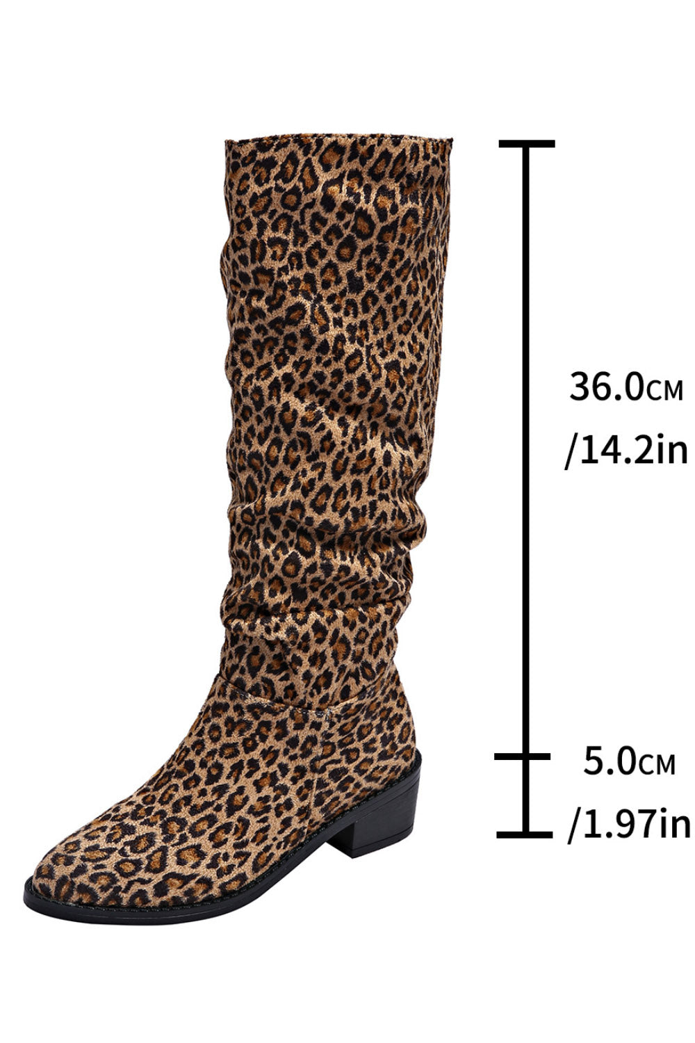 Leopard Print Round Toe Slouchy Block Heel Knee High Boots