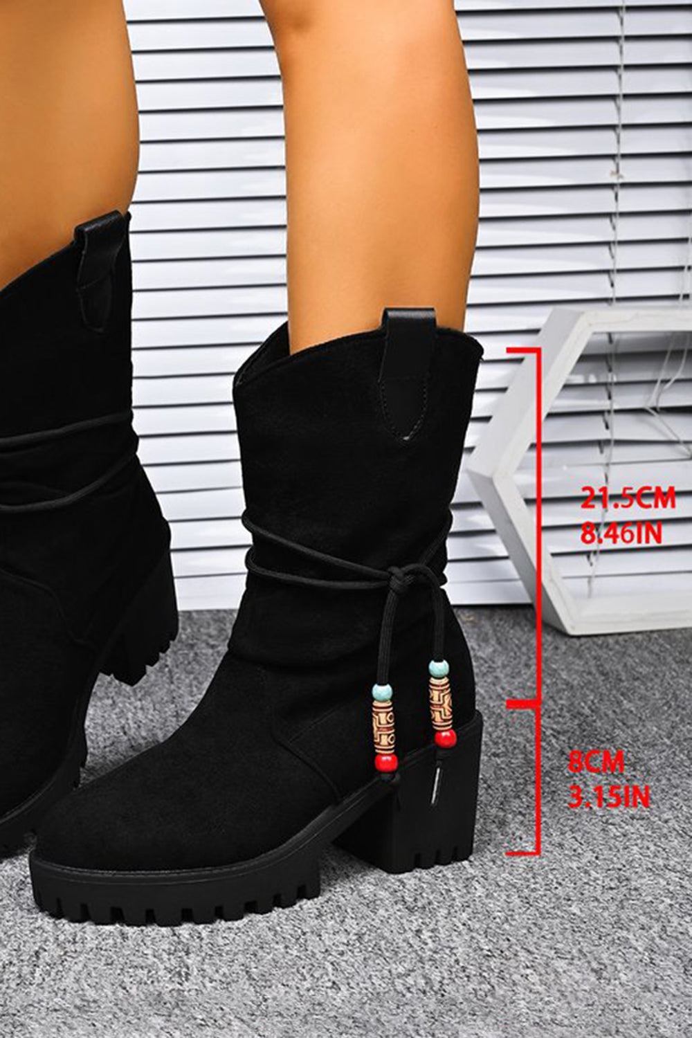 Retro Ethnic Style Round Toe V-Cut Suede Fashion Boots