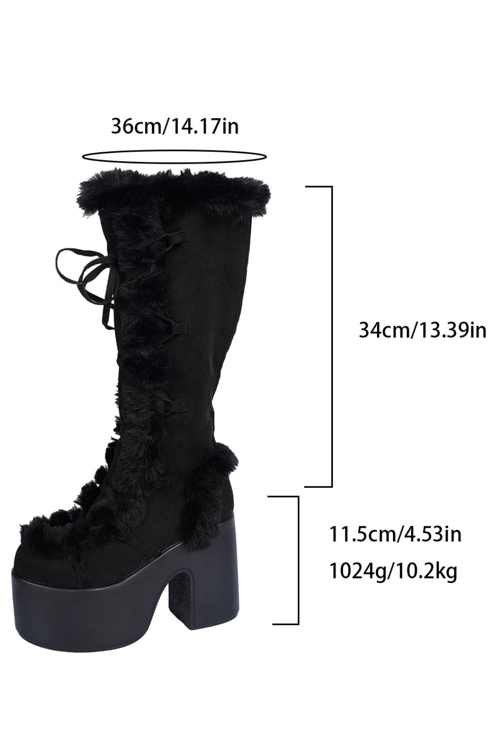 Daily Khaki Faux Fur Patchwork Platform Lace Up Chunky Heel Knee High Boots