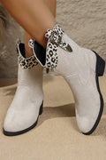 Daily Beige Leopard Print Patchwork Pointy Toe Western Ankle Boots