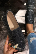 Solid Color Slip On Glitter Platform Casual Shoes
